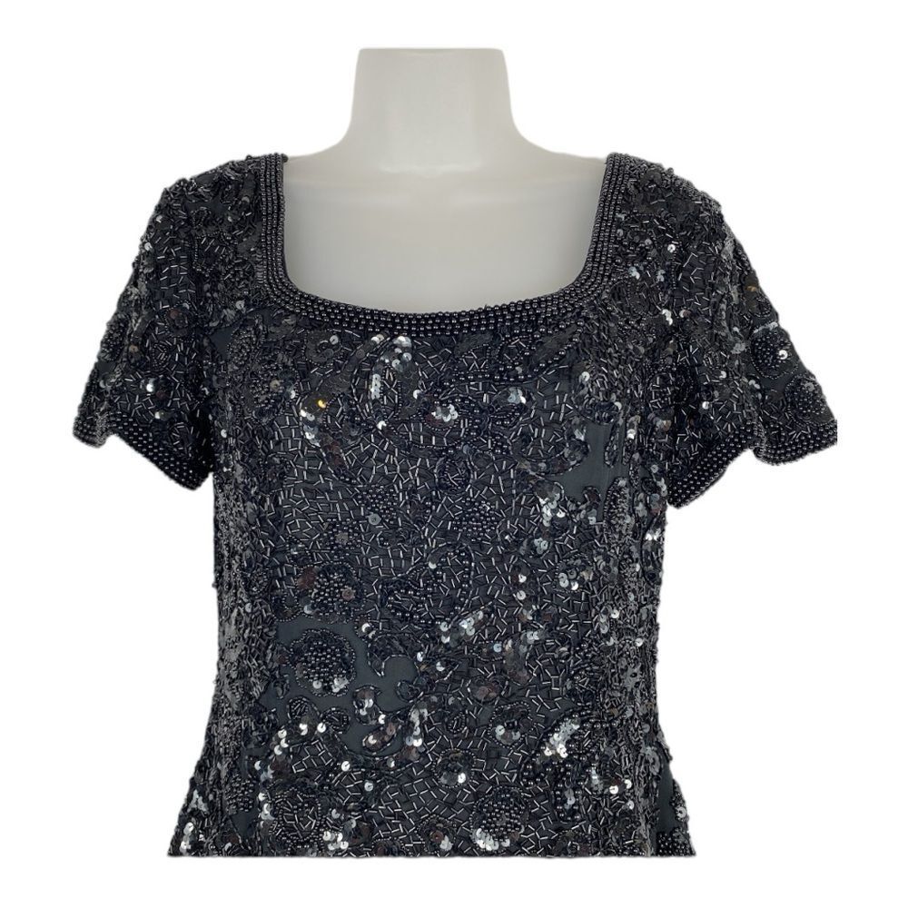 Oleg Cassini Women’s Silk Black Cocktail Evenings Beaded Dress Sz 6